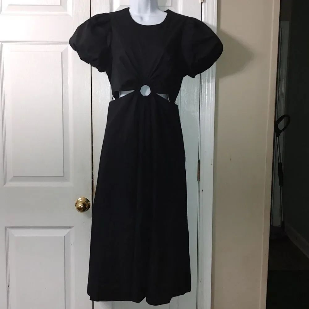 Scoop Puff Sleeve O Ring black sexy night out party dress Sz S